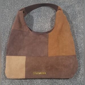 NWOT Steve Madden Suede Texture Patchwork Hobo Bag in Shades of Brown.